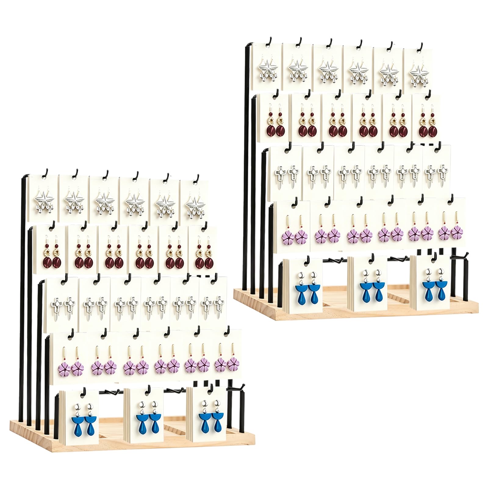 Espositore orecchini set da 2, supporto gioielli in legno con 5 livelli e 3 ganci, espositore per negozio e mercati, per orecchini collane bracciali e accessori
