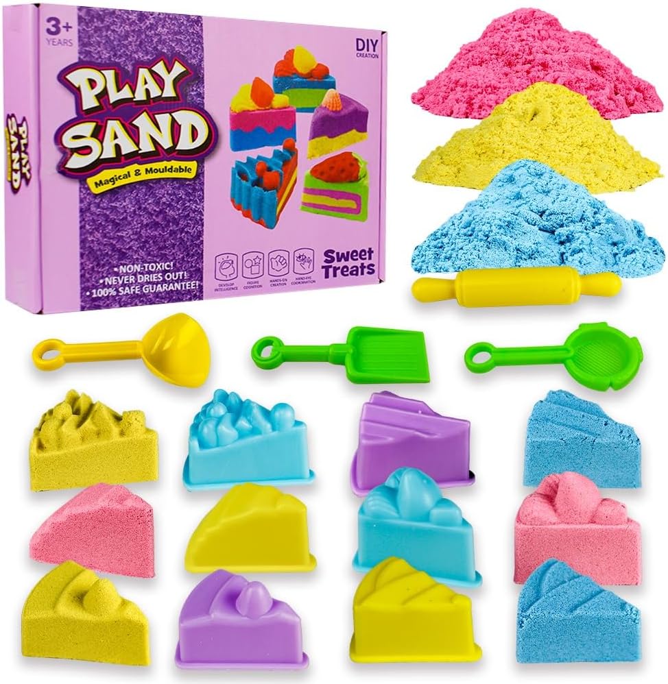 UKR Moldable Sensory Play Sand Set 750g/0.75Kg -Magic Sand Includes Molds &Tools for Indoor and Outdoor Play Colorful Sand (Sweet Treats)