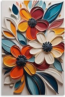 Modern Abstract Thick Paint Cream Style Multicolor Flower Canvas Painting for Living Room Bedroom Decor 08x12inch(20x30cm) Unframe-style