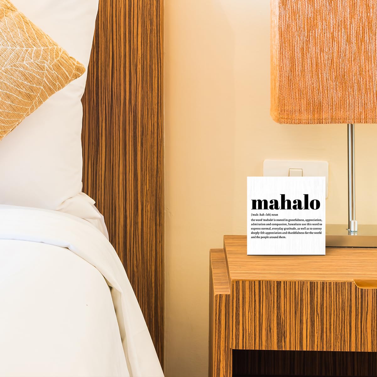 Mahalo Definition Hawaii Rustic Home Office Decor Wooden Box Sign, Inspirational Hawaiian Gifts for Christmas Thanksgiving North Island Decorative Office Desk Accessories Table Shelf Decor Plaque Sign