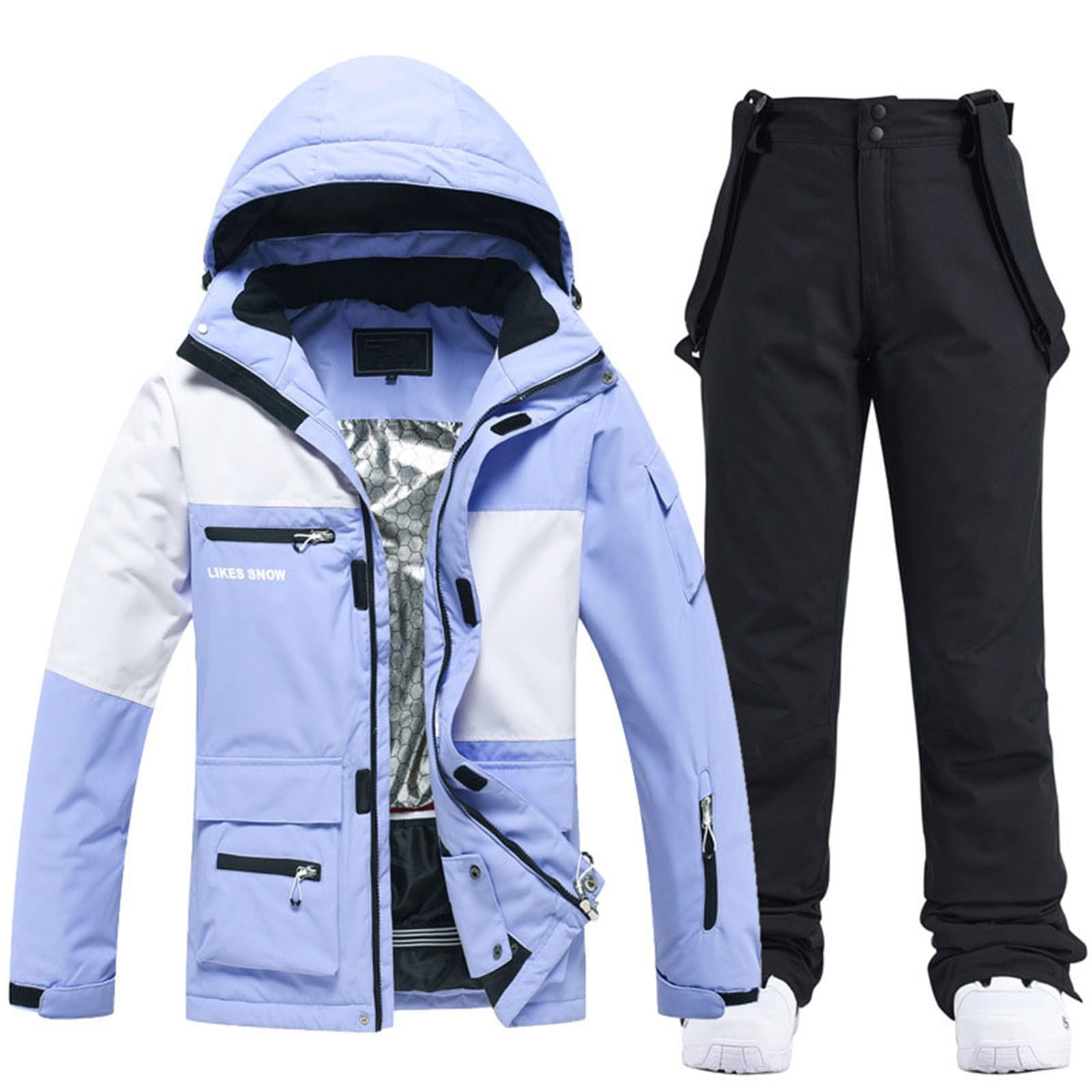 Sunnyuk Pantaloni Snowboard Uomo Salopette Montagna Intera Tuta Termico Elegante Completo Curvy Impermeabili Taglie Forti Invernale da Snowboard da Neve