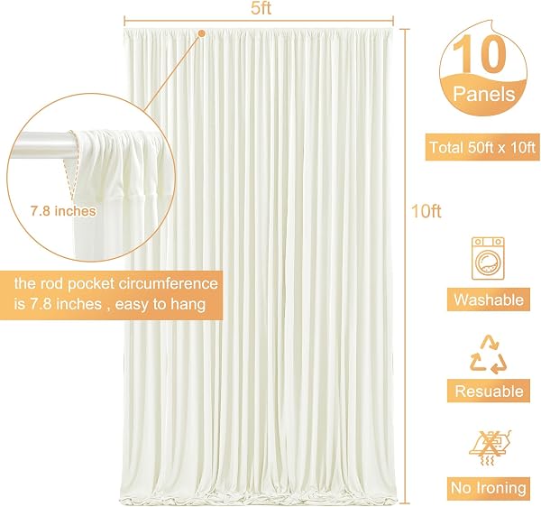 50ft x 10ft Ivory Backdrop Curtain for Wedding Ivory Wrinkle Free Backdrop Drapes Panels for Parties Baby Shower Bridal Shower Birthday Photo Photography Polyester Fabric Background Decoration - 5