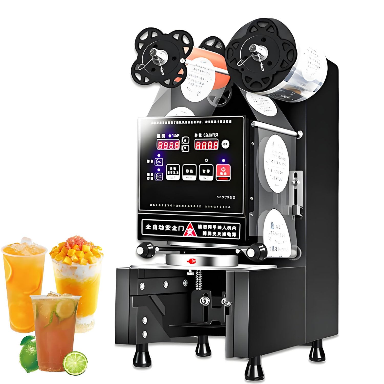AiODiO Automatic Cup Sealing Machine 90/95mm,500-650 Cups/H Electric Cup Sealer with Counting LCD Panel for Bubble Tea, Milk, Juice, Coffee and Boba Shop etc. Black