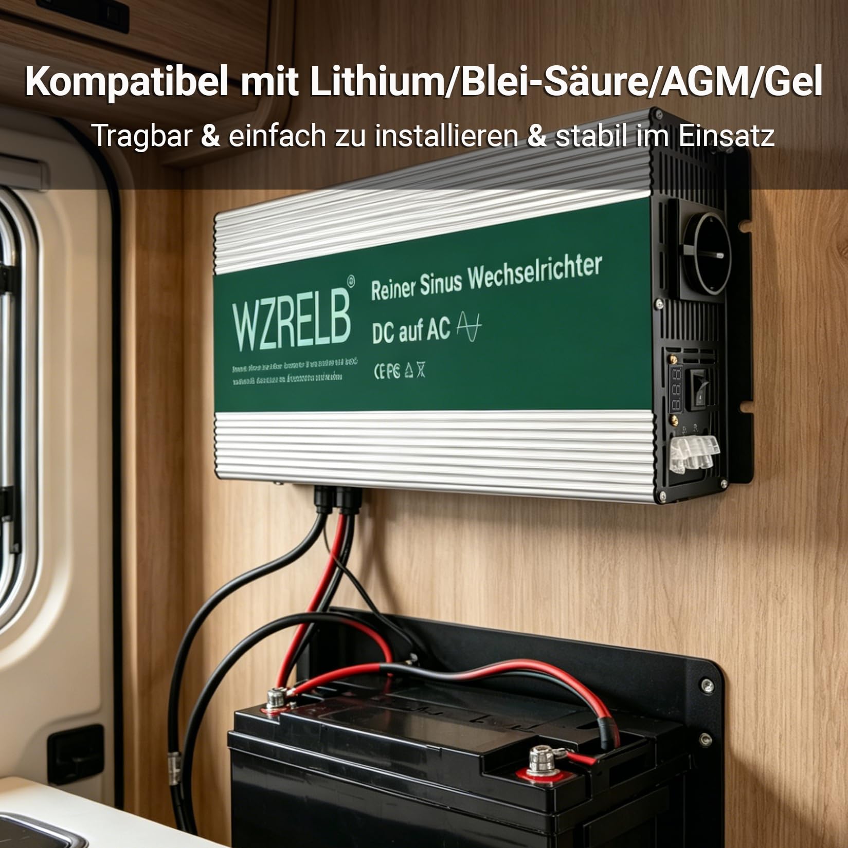 WZRELB Wechselrichter 24V auf 230V Reiner Sinus 5000W -Power Solar Inverter mit LED-Anzeige, DC AC ，1x Schuko, geeignet für Zuhause, Wohnmobile, LKW und Camping