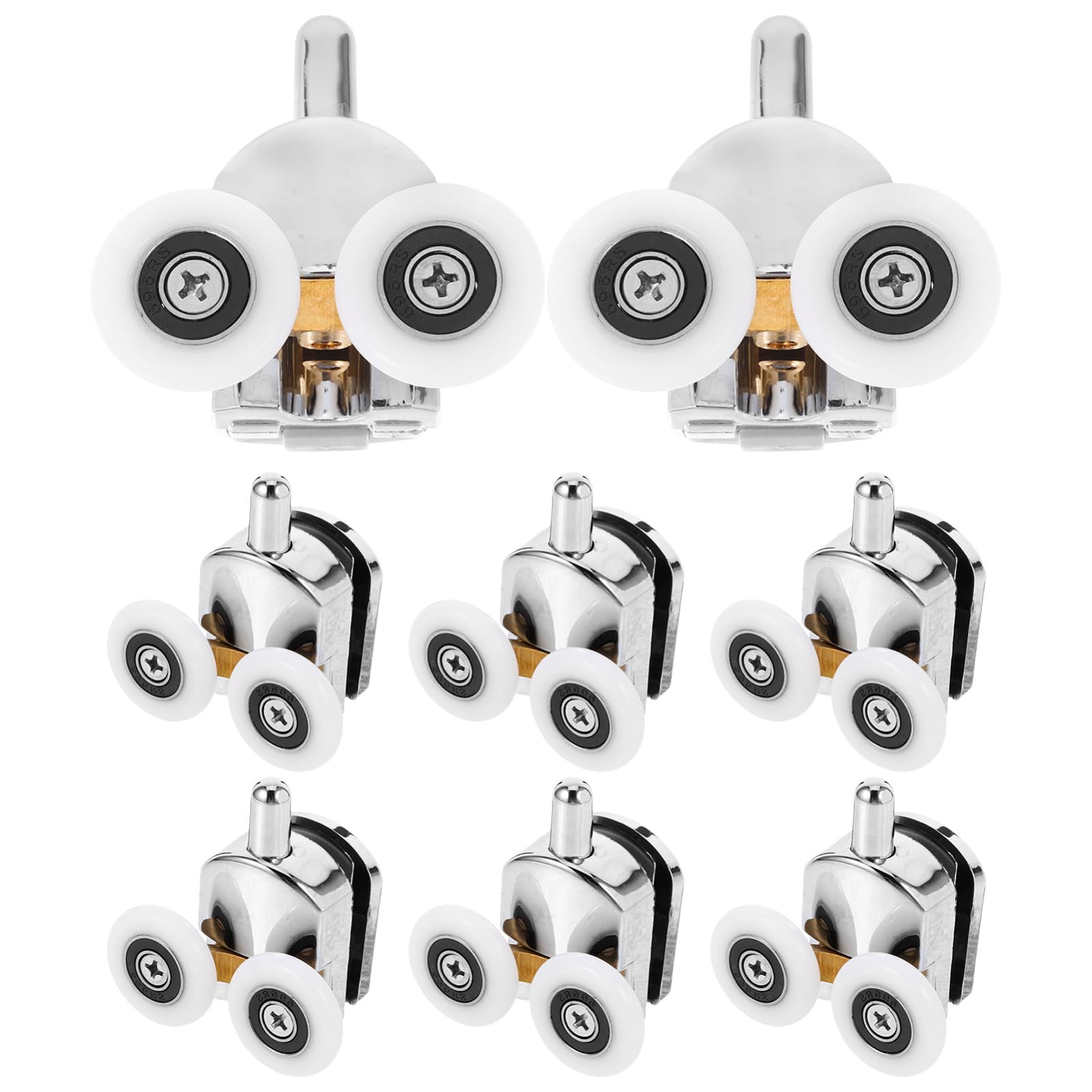 Mobestech 8 Stück Schiebetürrollen Aus Kupfer-metalllegierung Für Duschtüren Und Badezimmerglastüren Ersatzrollen Mit Schrauben Und Antikollisionsblöcken Für Einfache Montage Und Leisen Glei