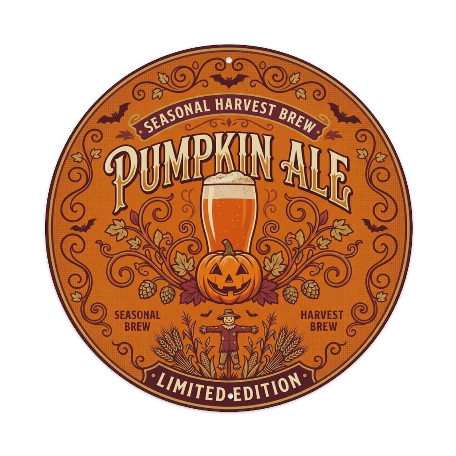 Pumpkin Beer Flavored Brewery Culture Copper Kettle Metal Tin Sign