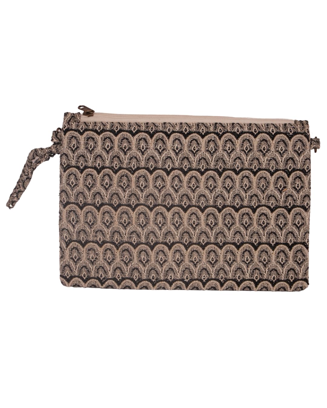 Black & Beige Brocade Patterned Canvas Pouch-image-23