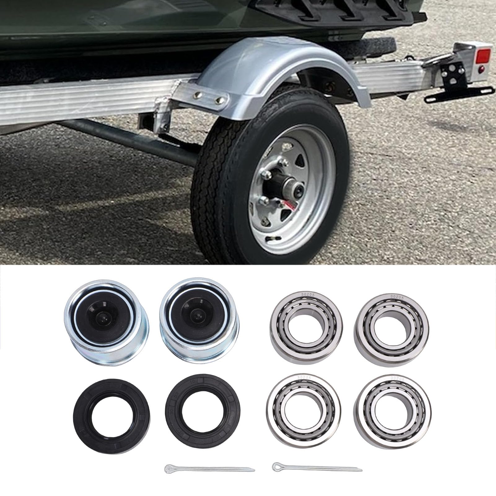 Cocoarm Kit de Roulements de Moyeu de Roue de Remorque, Acier Cr avec Roulements 30205 pour Essieux de Remorque Légère