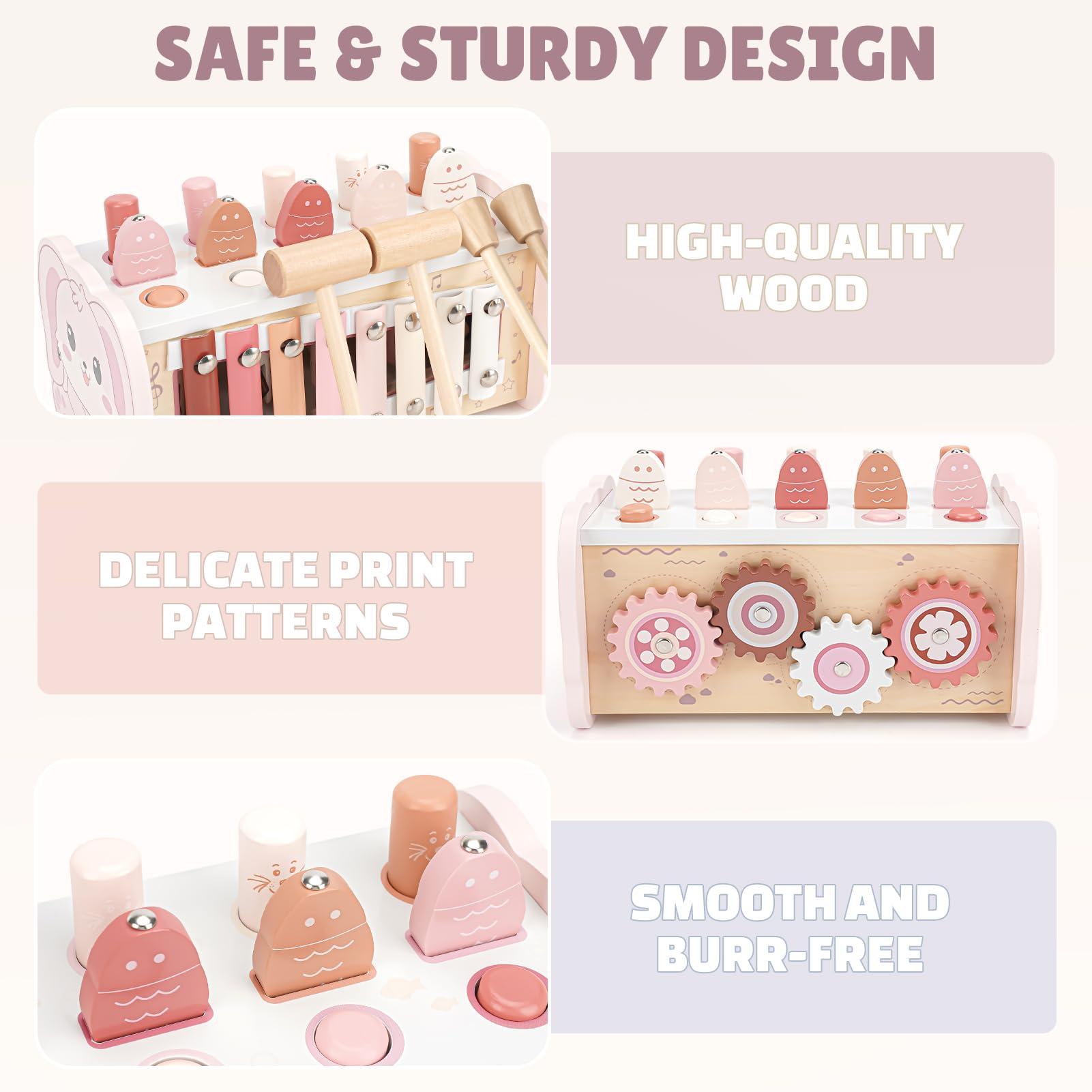 Joyreal Giochi Montessori 1 Anno - Giochi in Legno per Bambini, Acchiappa la Talpa, Strumenti Musicali e Xilofono, Gioco Interattivi Regalo Bambina Bambino 1 2 3 Anni