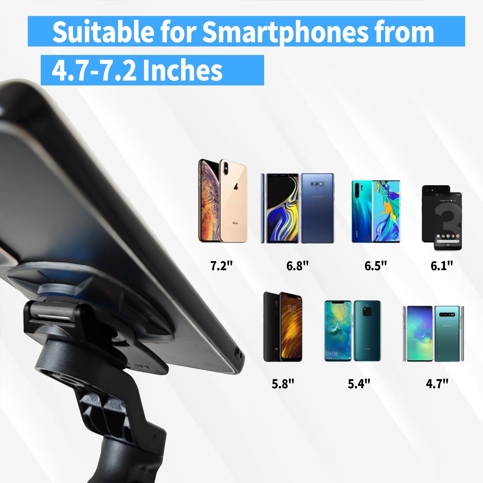 Porta Cellulare Bici Universale Supporto per Bicicletta E Moto, Supporto Telefono per MTB, Porta Smartphone Moto, 2 Adesivi per Cover Telefono, per Schermi da 4,7“ a 7,2” di Smartphone （Nero）