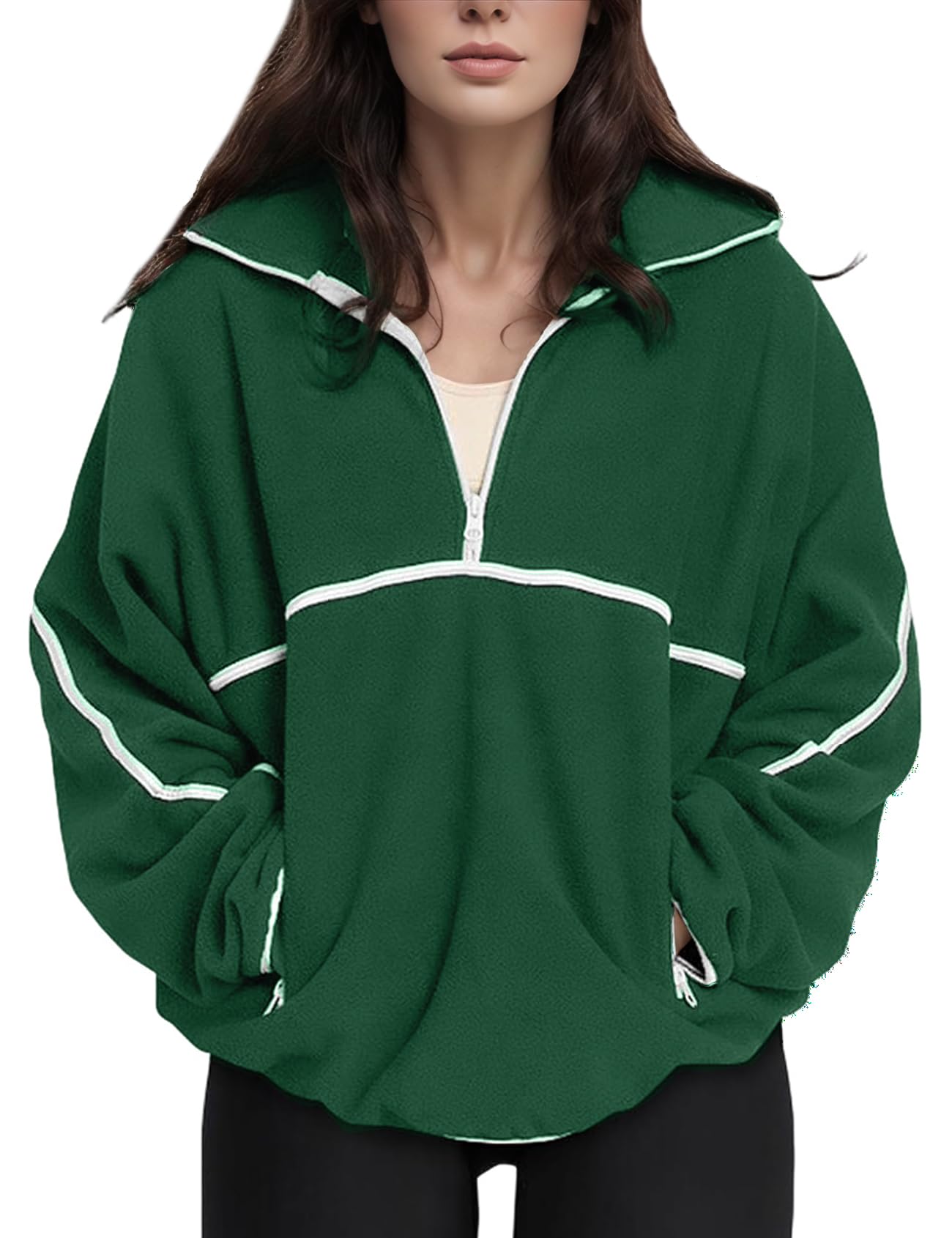wyeysyt Women's Fleece Quarter Zip Pullover Oversized Half Zip Sweatshirt with Pockets-picture-38