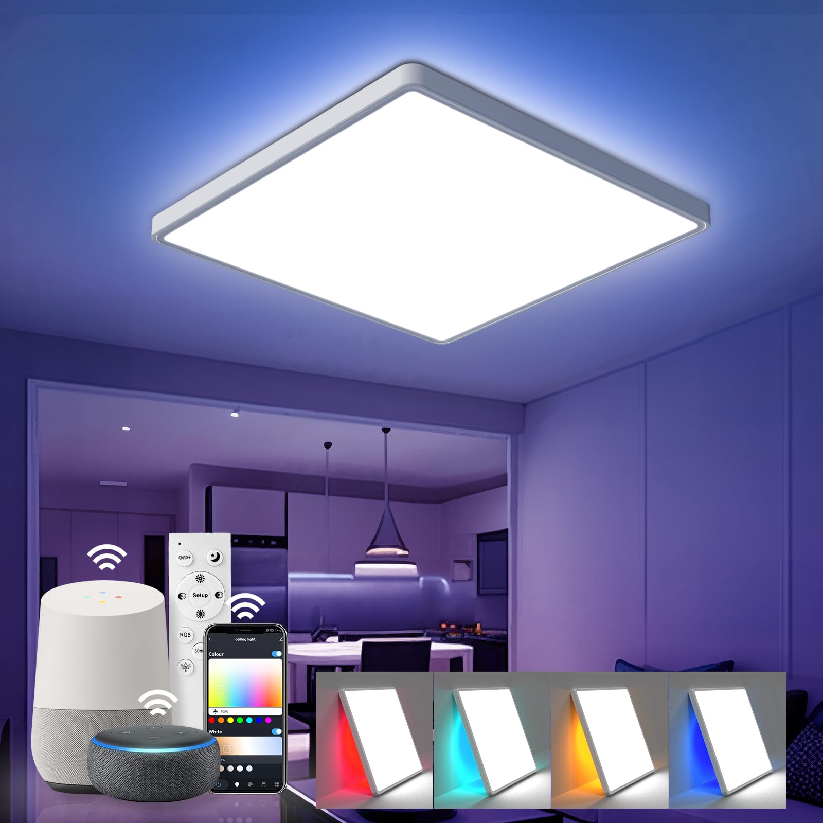OTREN LED Deckenleuchte 40cm 3000K-6500K Dimmbar, Smart RGBIC Deckenlampe LED mit Fernbedienung App, Kompatibel mit Alexa für Wohnzimmer Schlafzimmer Kinderzimmer Party Bad Küche, 42W