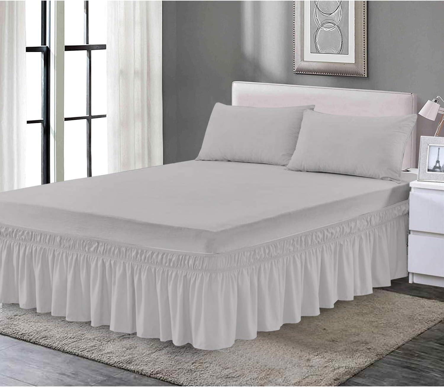Maria Luxury Bedding & Linen White Double Fitted Valance Sheet, Frilled