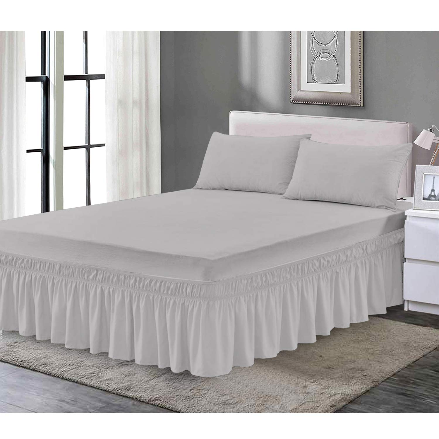B&B Bedding Valence Sheet Collection - Soft Brushed Polycotton, Easy Wrap Elastic, Extra Deep Frilled with a Drop of 40cm (Silver Grey, Small Double) โ image 1