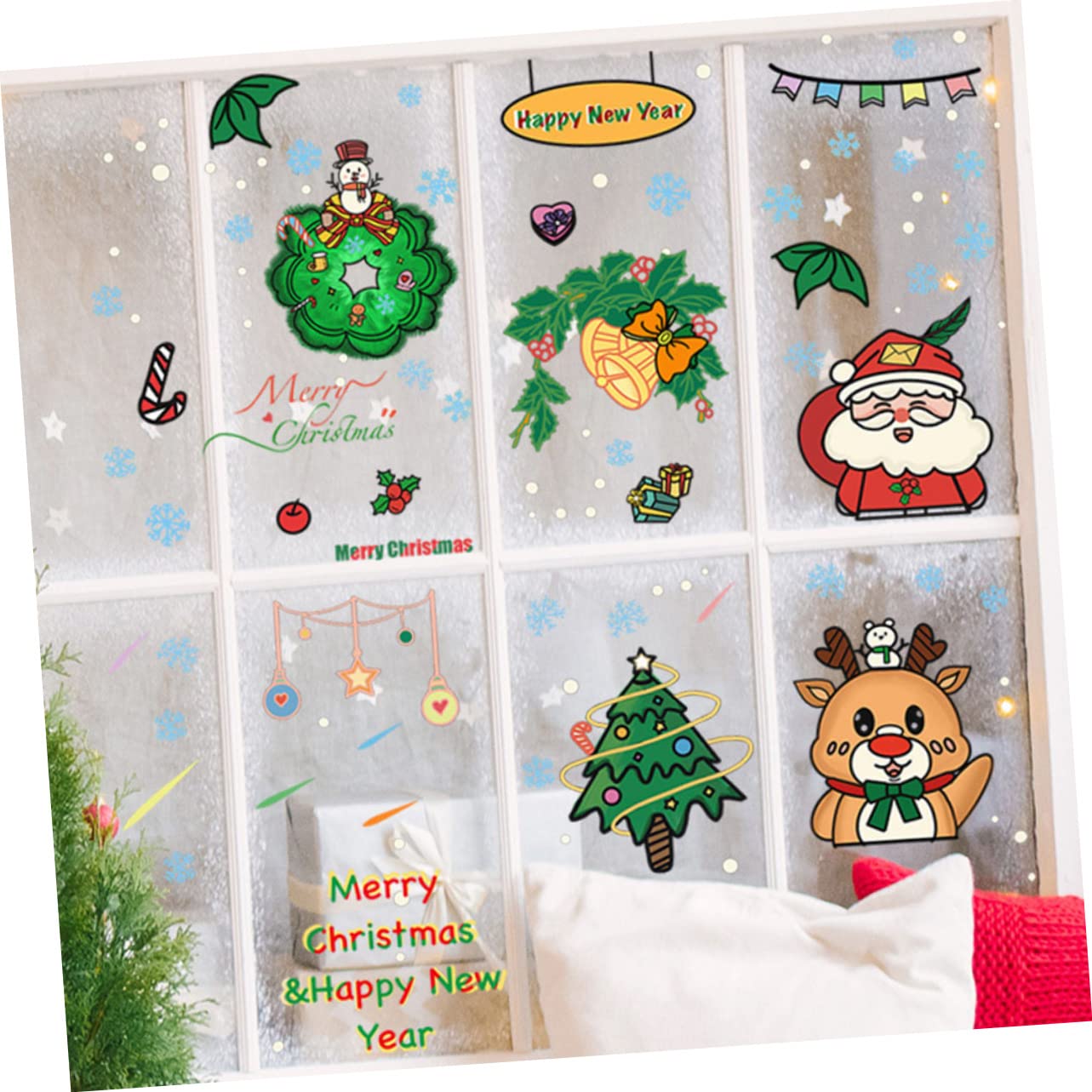 OSALADI 24pièces Autocollants Muraux De Décorations Auto-adhésives De Père Sapin Et Rennes Pour Fenêtres Et Décoration De Fête Xmas Amovible Et