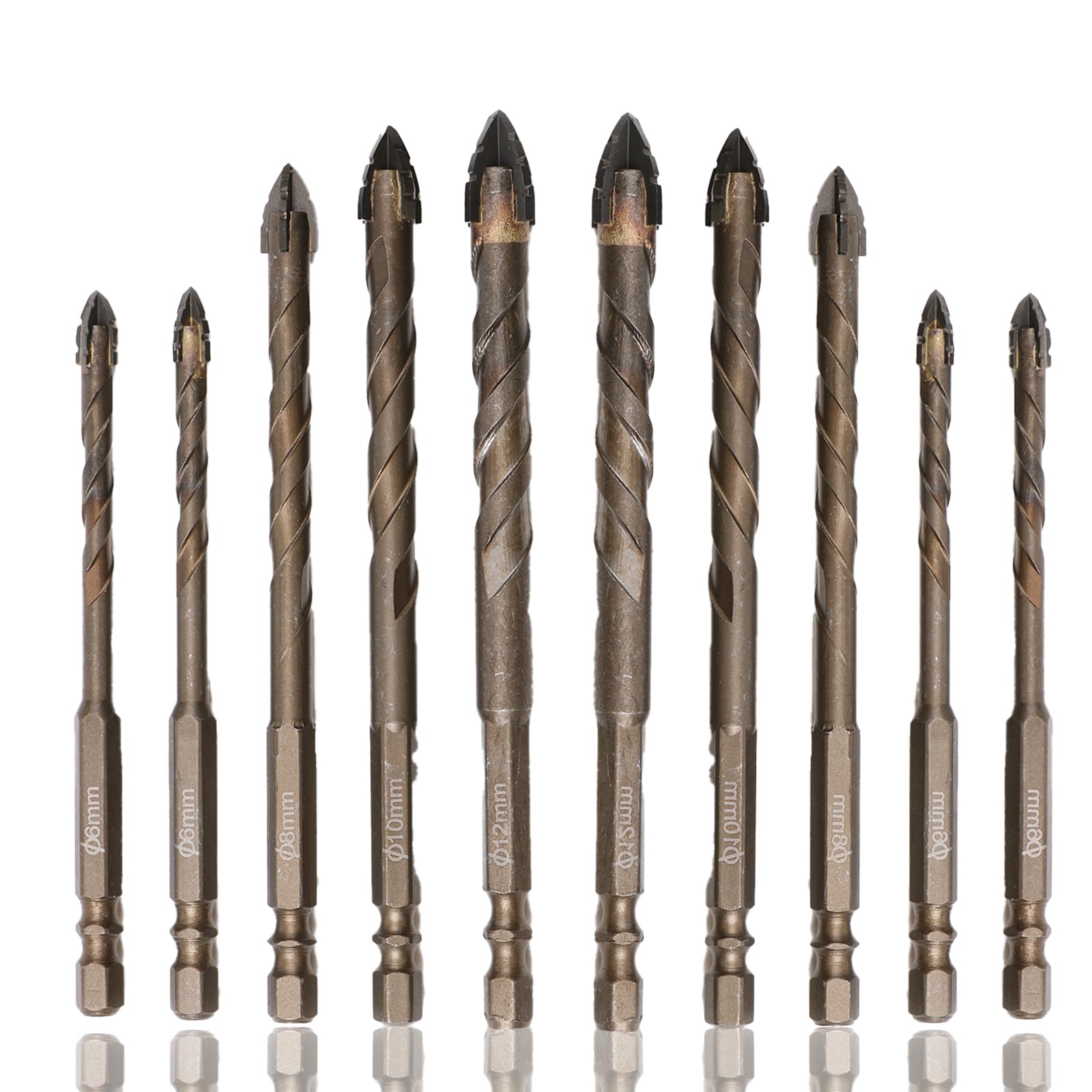 Honkdtyun 10 Count Four Edged Serrated Eccentric Drill Bit Set,New Four-Flute Sawtooth Eccentric Drill Bit, for Stone, Glass, Concrete, Wood, Brick,