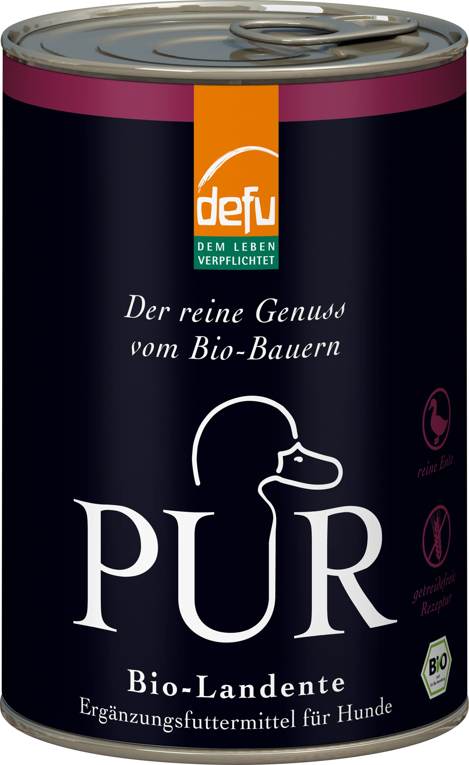 defu Hundefutter | 12 x 400 g | PUR Bio Landente | Premium Bio Nassfutter | Ergänzungsfuttermittel für Hunde