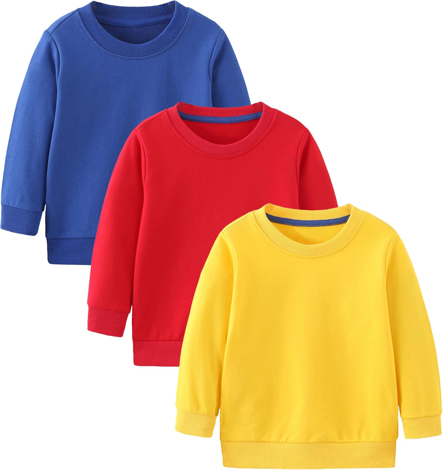 GFQLONG Toddler Boys 2 Pack Cotton Crewneck Sweatshirt, Baby Solid Long Sleeve Pullover Tops