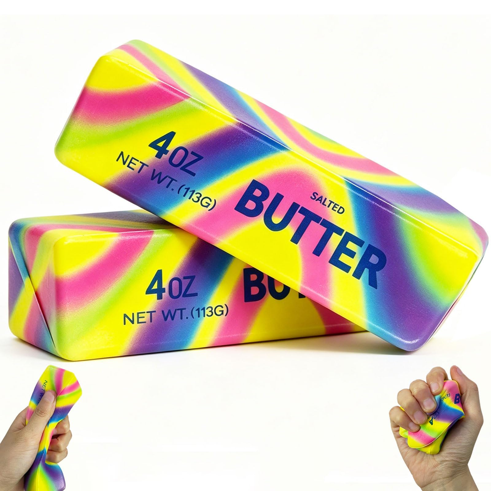 2Pcs Butter Squishy, Rainbow Butter Squishy Fidget Toys for Adults Kids, Slow Rising Stress Relief Squishies Squeeze Sensory Toys for Home Office Desk Decor