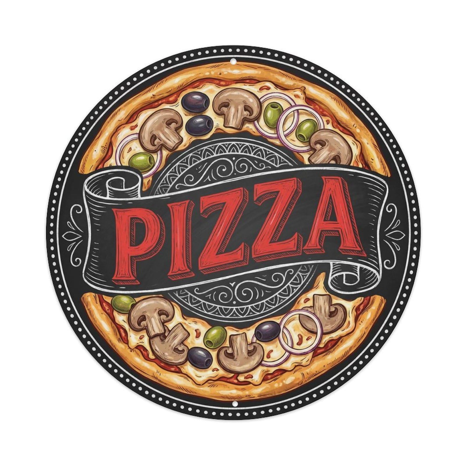 Yrnq 8X8inch Vintage Style Vintage Pizza Mushroom Olive Onion Food Decoration Metal Tin Sign