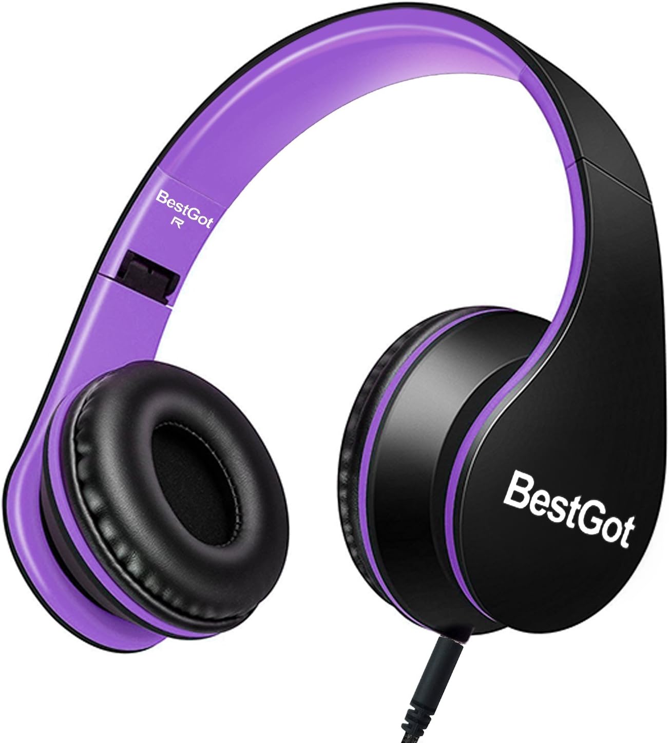 BestGot Kids Headphones for Childrens Wired with Microphone with Detachable 3.5mm Cable (Black/Purple)