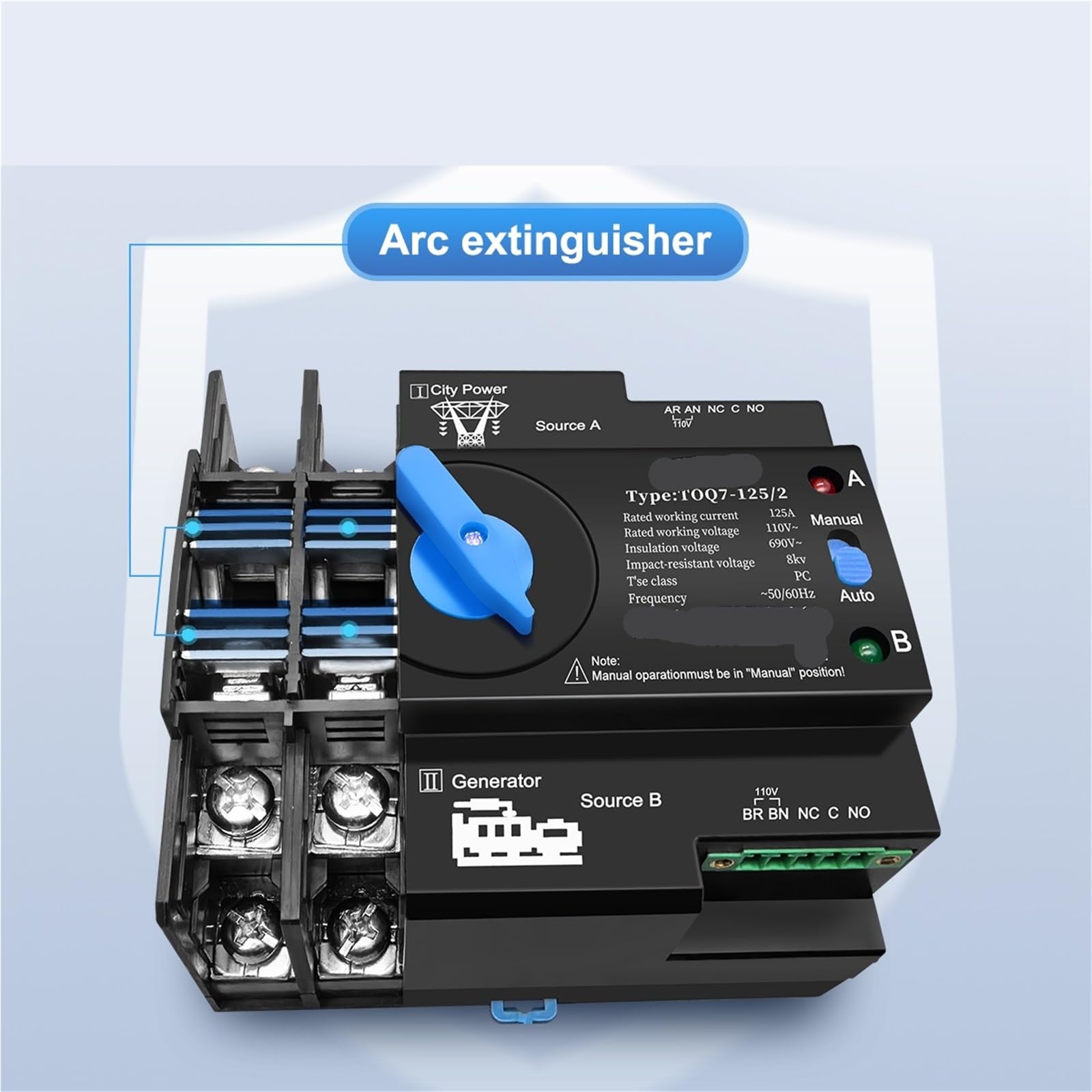 Interruttore selettore elettrico automatico a doppia alimentazione 110V 120V senza interruzioni 2P 63A 100A 125A 1 pz(100A)