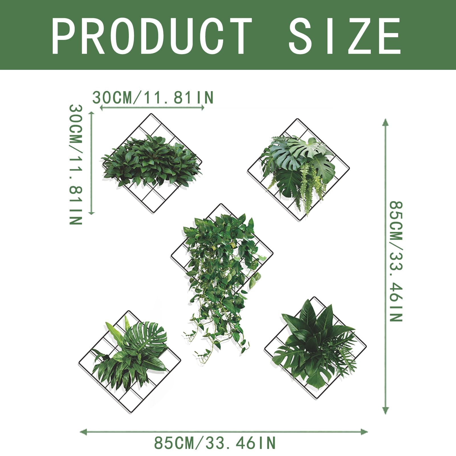 Buaak 5 Pcs Bathroom Wall Stickers, 3D Wall Art, Monstera, Hanging Pothos Ivy Grid Wall Decor Decal - Image 2