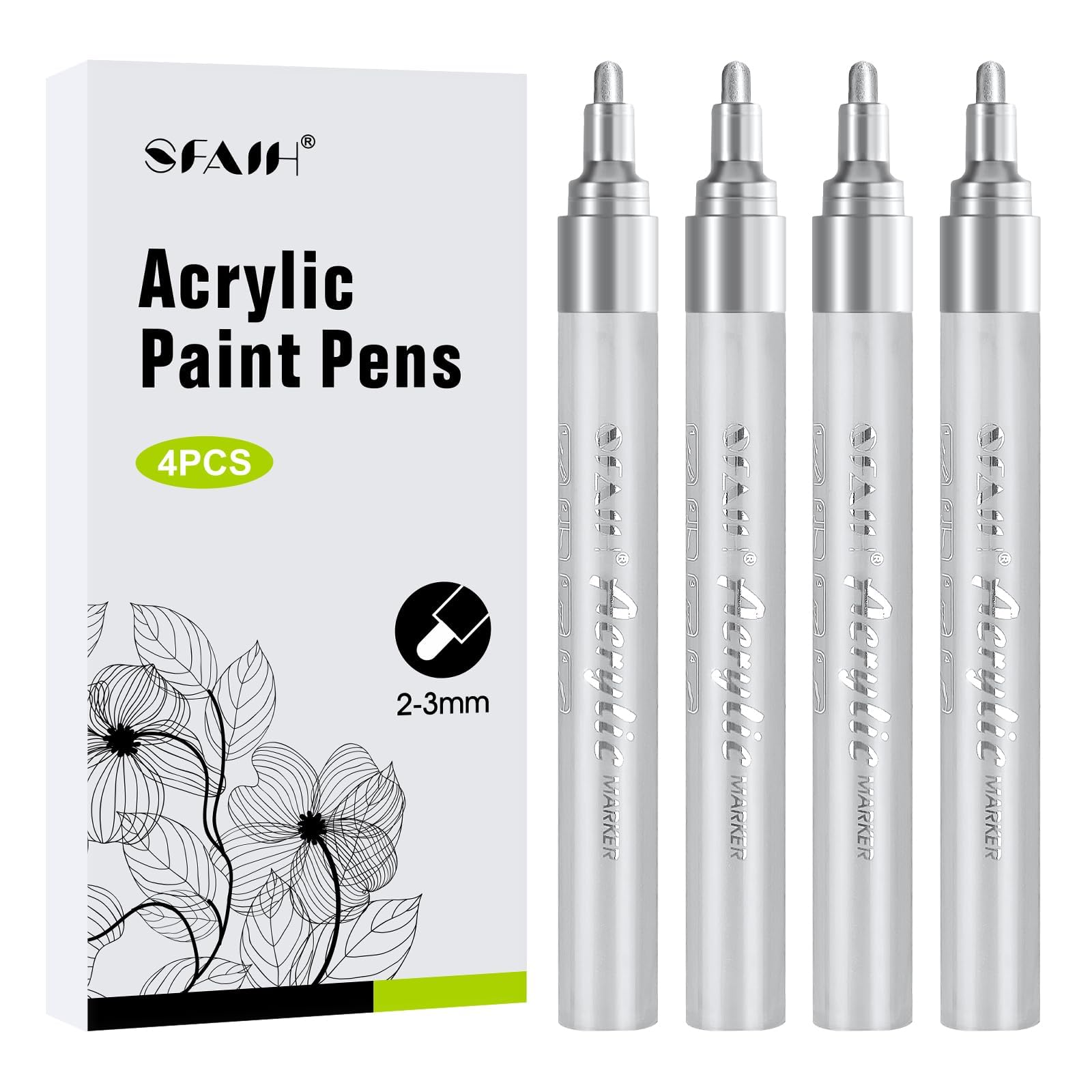 SFAIH Silver Paint Markers Pens - 4 Pack 2-3MM Medium Tip Metallic Acrylic Markers For Holiday Decor, Gift Wrapping, Party Posters, DIY Craft Projects