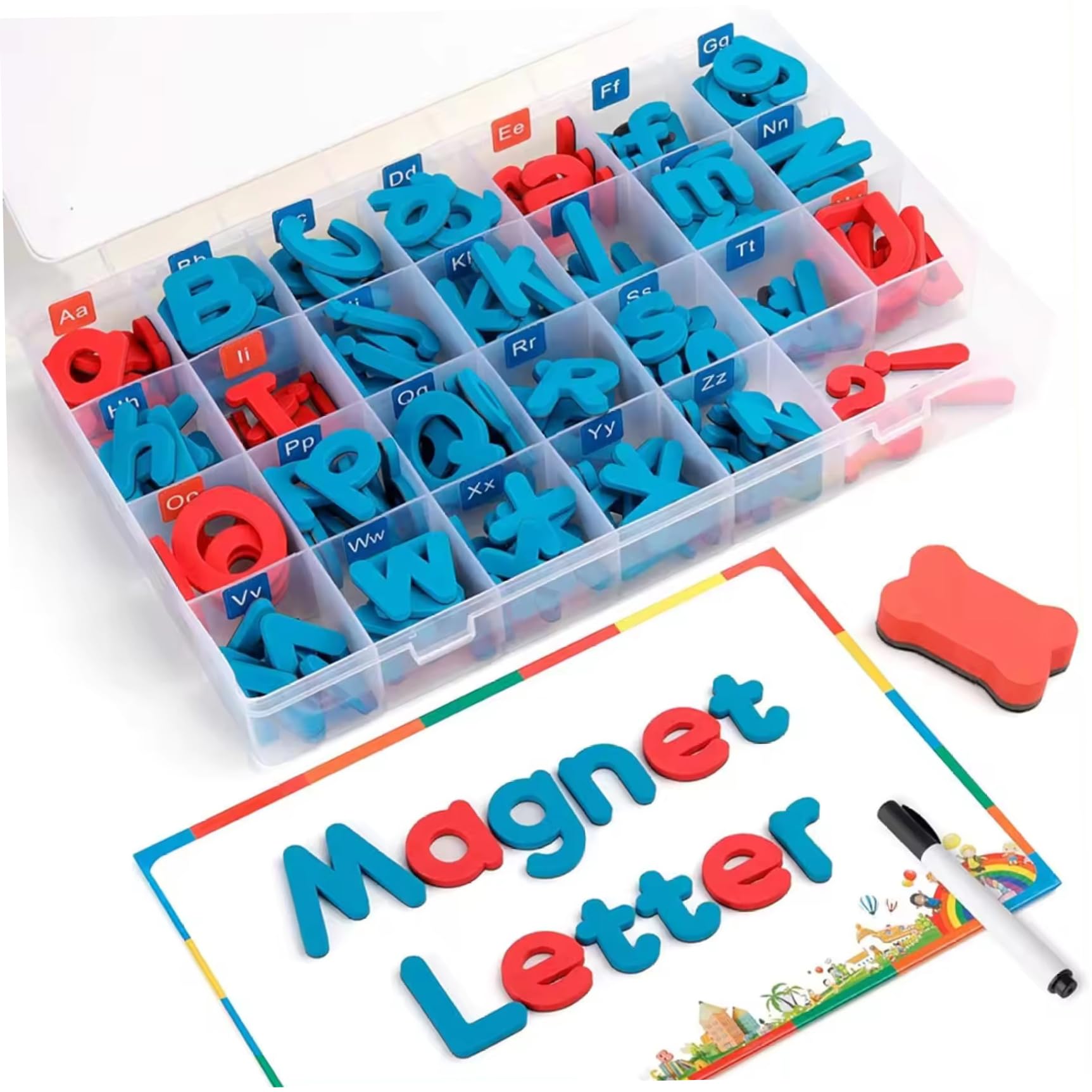 Ensemble de 208 Lettres magnétiques de l'alphabet, Lettres magnétiques Douces au Toucher avec Voyelles Rouges et consonnes Bleues, Ensemble d'aimants éducatifs pour l'apprentissage 'orthograp