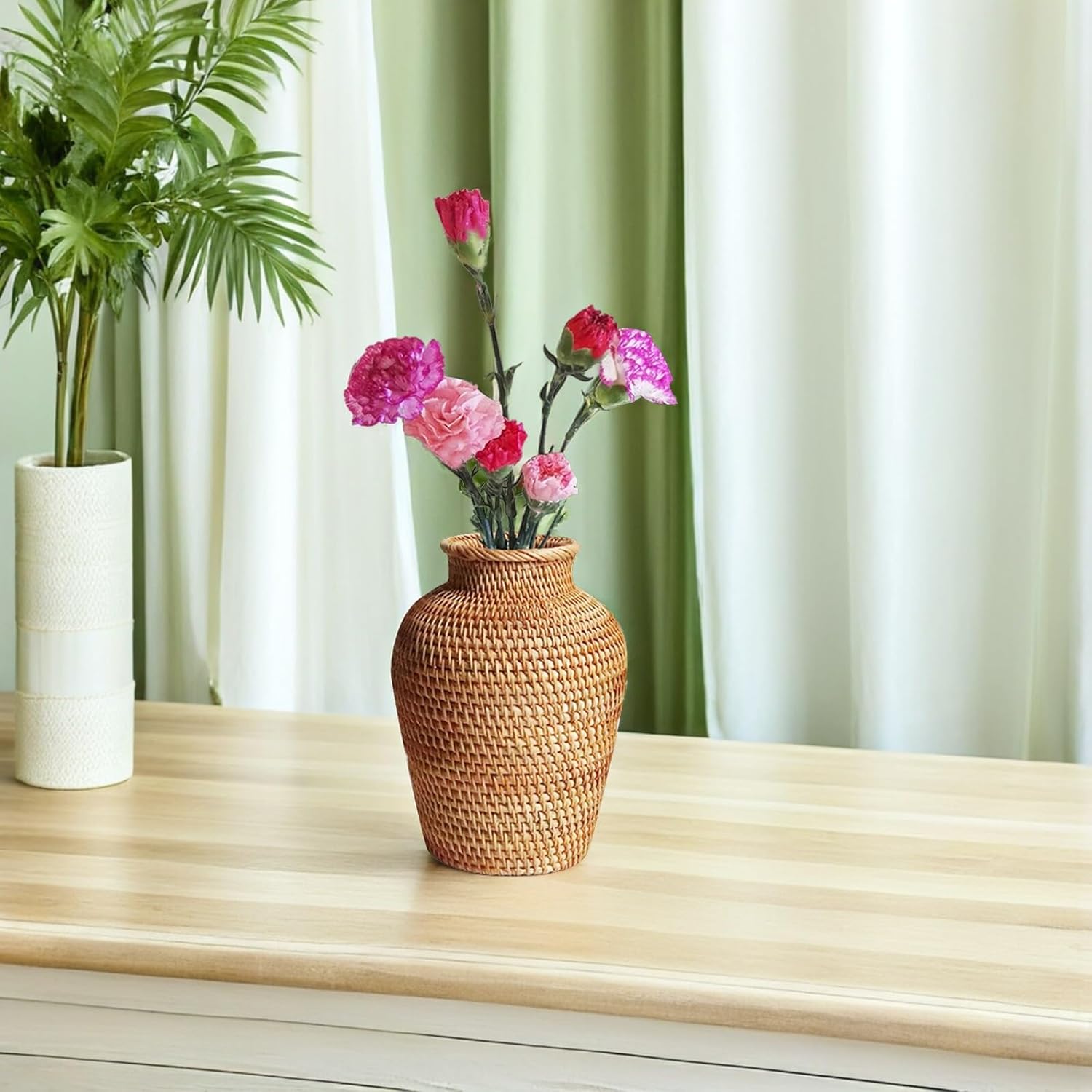 Rattan Flower Vase Rattan Rustic Plant Basket Dried Flower Holder Seagrass Flower Pot for Home Wedding Table Centerpieces Decoration Woven Flower Vase
