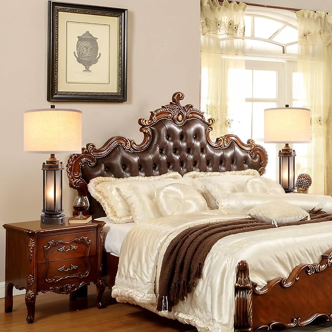 AIEAMPDO Set of 2 Farmhouse Lamps for Living Room, Rustic Vintage Bedroom Nightstand Table Lamp with 2 USB Charging Ports, Built-In Frosted Glass Night Light for End Table Entryway, 4 Bulbs Included (Bronze) photo 6