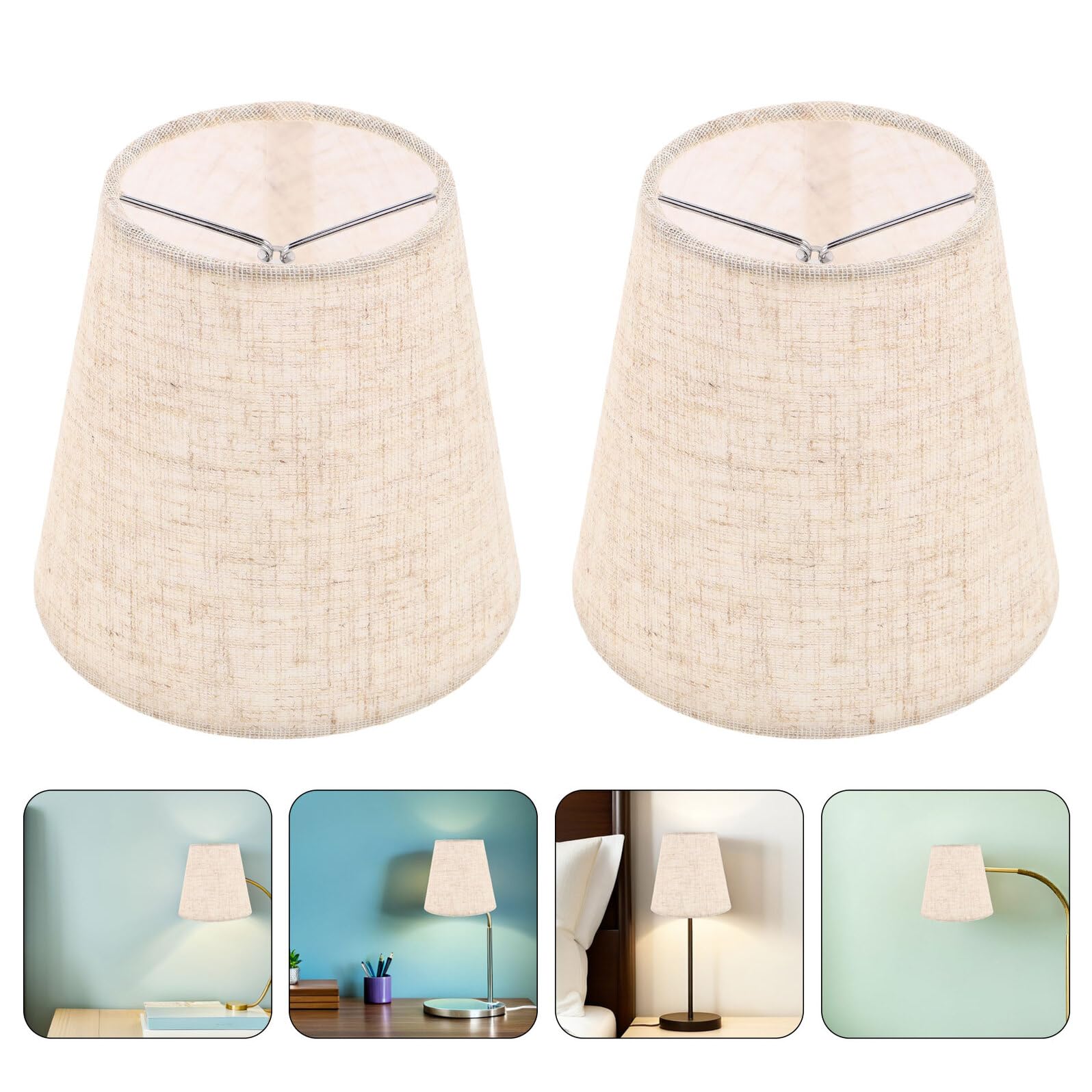 TOPBATHY Set da 6 Paralumi in Lino Naturale Clip Mini Paralumi a Barile per Lampadari E14 E27 di Ricambio per Lampade da Parete e da Tavolo Piccoli per Ambienti Interni Decorativi