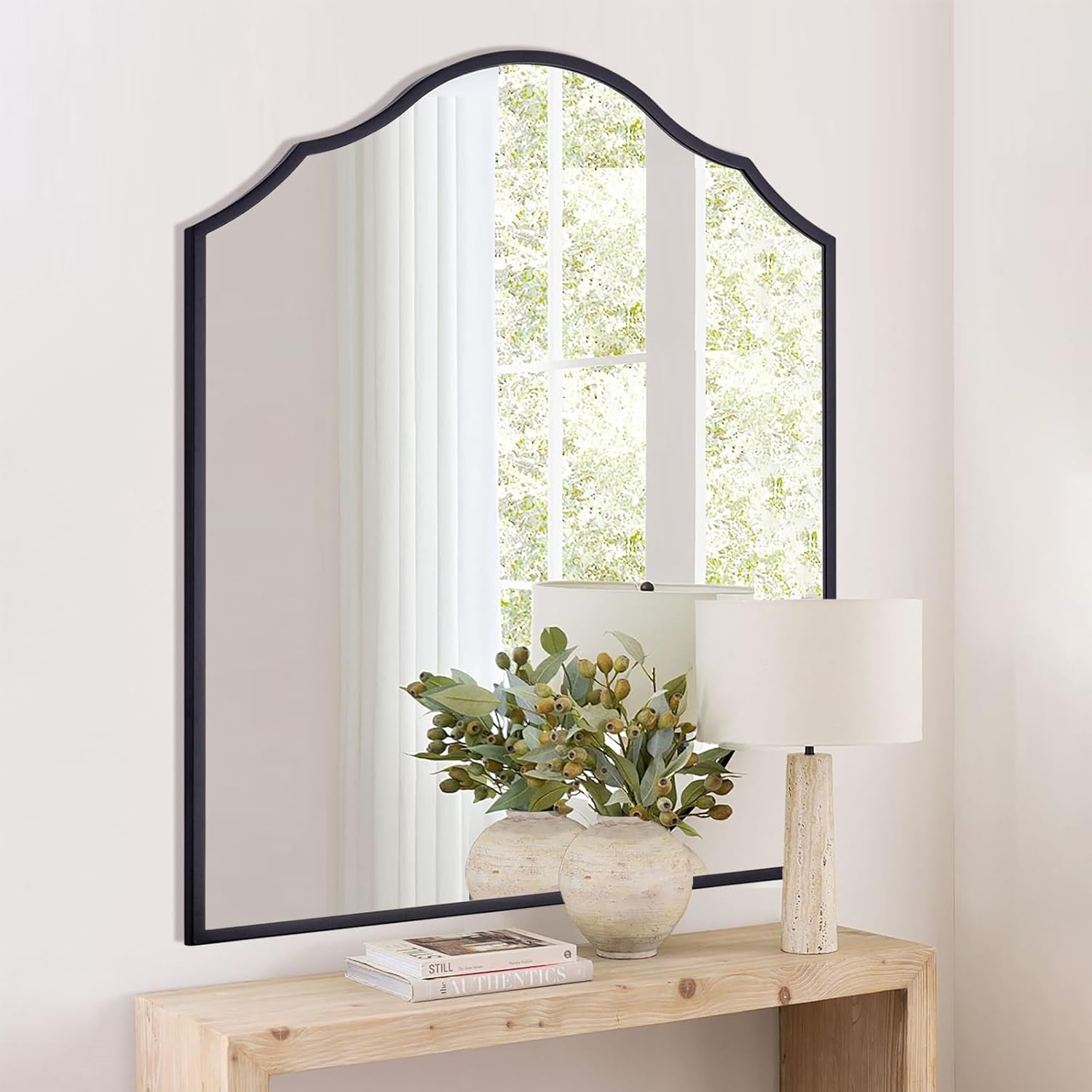 Arched Mirror Wall Decor, 32"x24" Black Wall Mirror, with Antique Metal Frame, for Elegant Entryway, Bathroom, Living Room, Bedroom Black 32"L x 24"W