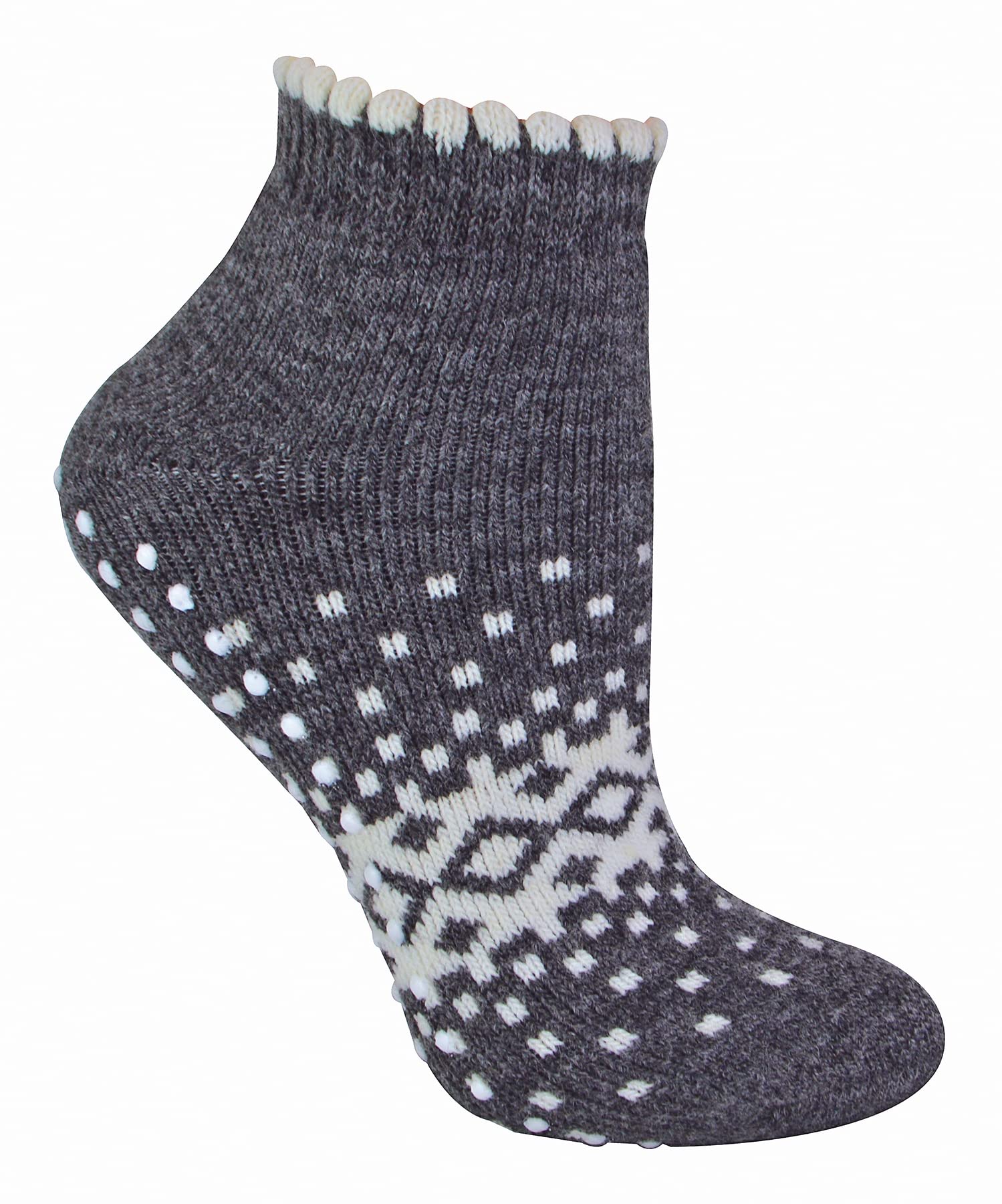 Sock Snob Women's Charcoal - / Thermal Low Cut Wool Non Slip Ankle Slipper Socks (4-8, )