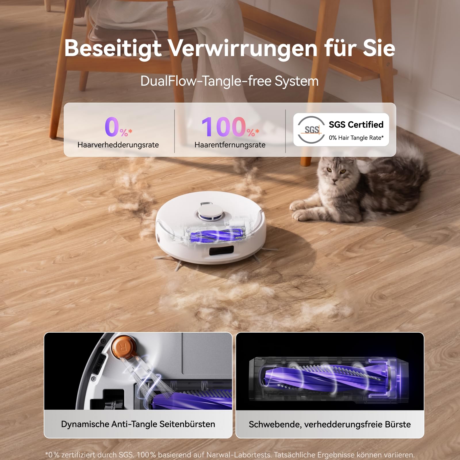 NARWAL Freo Z10 Saugroboter mit Wischfunktion, 15.000 Pa, 75°C heißes Wasser Mop Waschen, Auto-Trocknung Entleerung, Intelligente Hindernisvermeidung, Anti-Tangle-Bürsten Für Tierhaare