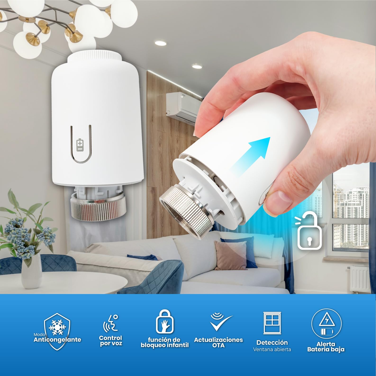 LED ATOMANT 4X Valvula Termostatica Zigbee para Radiador Control Voz y App | Control por voz, Compatible con Alexa y Google Assistant