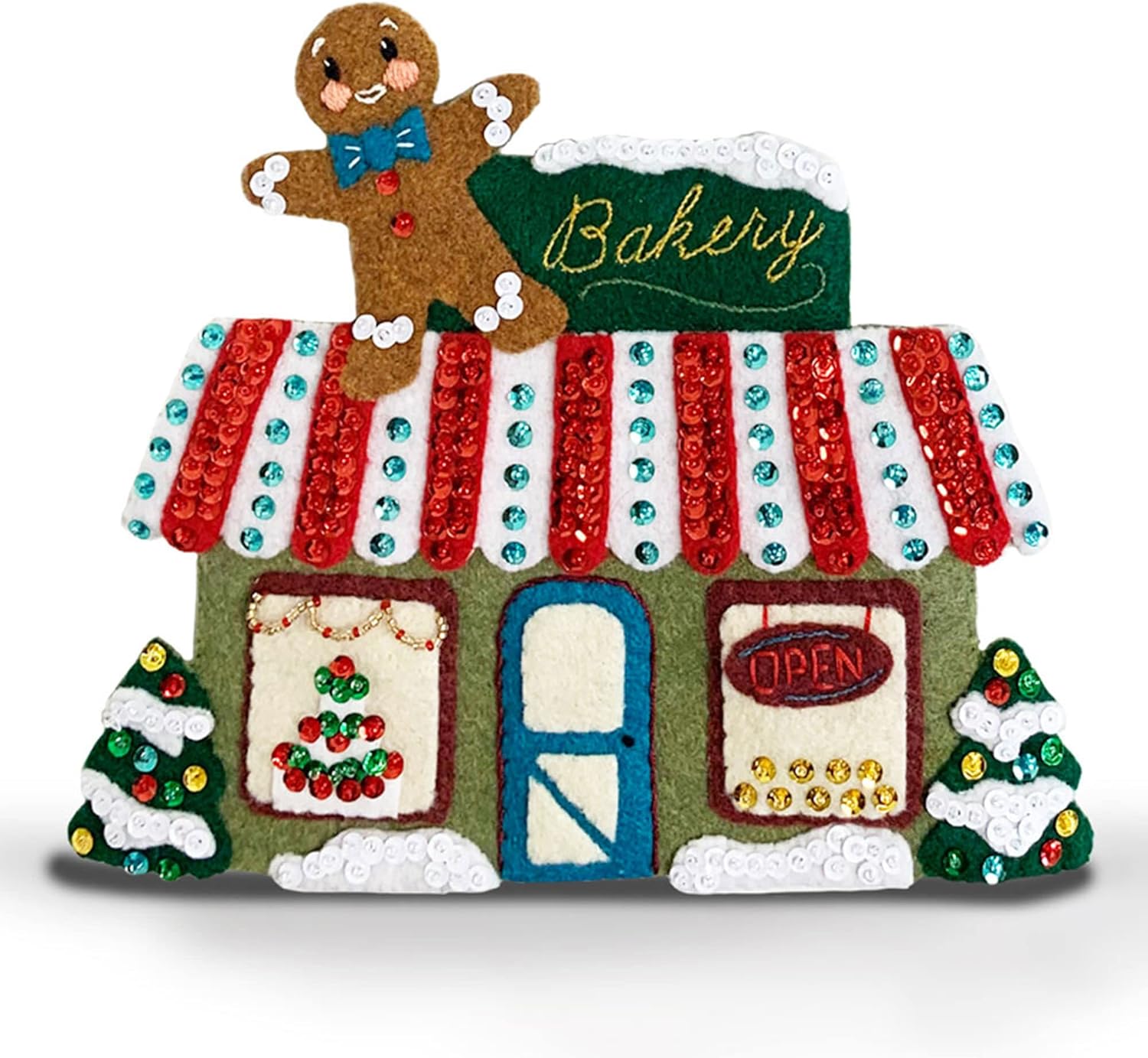 MerryStockings Mantel Series™ Collectible Classic Village Felt Kit – DIY Christmas Village Craft with Pre-Stamped Felt, Sequins, Beads & Instructions – Handmade Holiday Décor – Made in USA