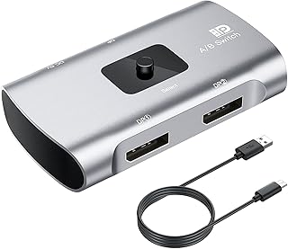 Displayport Switch 4K/120Hz, Two-Way DP Switch, DP Switcher 2 in 1 Out / 1 in 2 Out, Displayport Manual Switch for PC/Laptop/Game Console