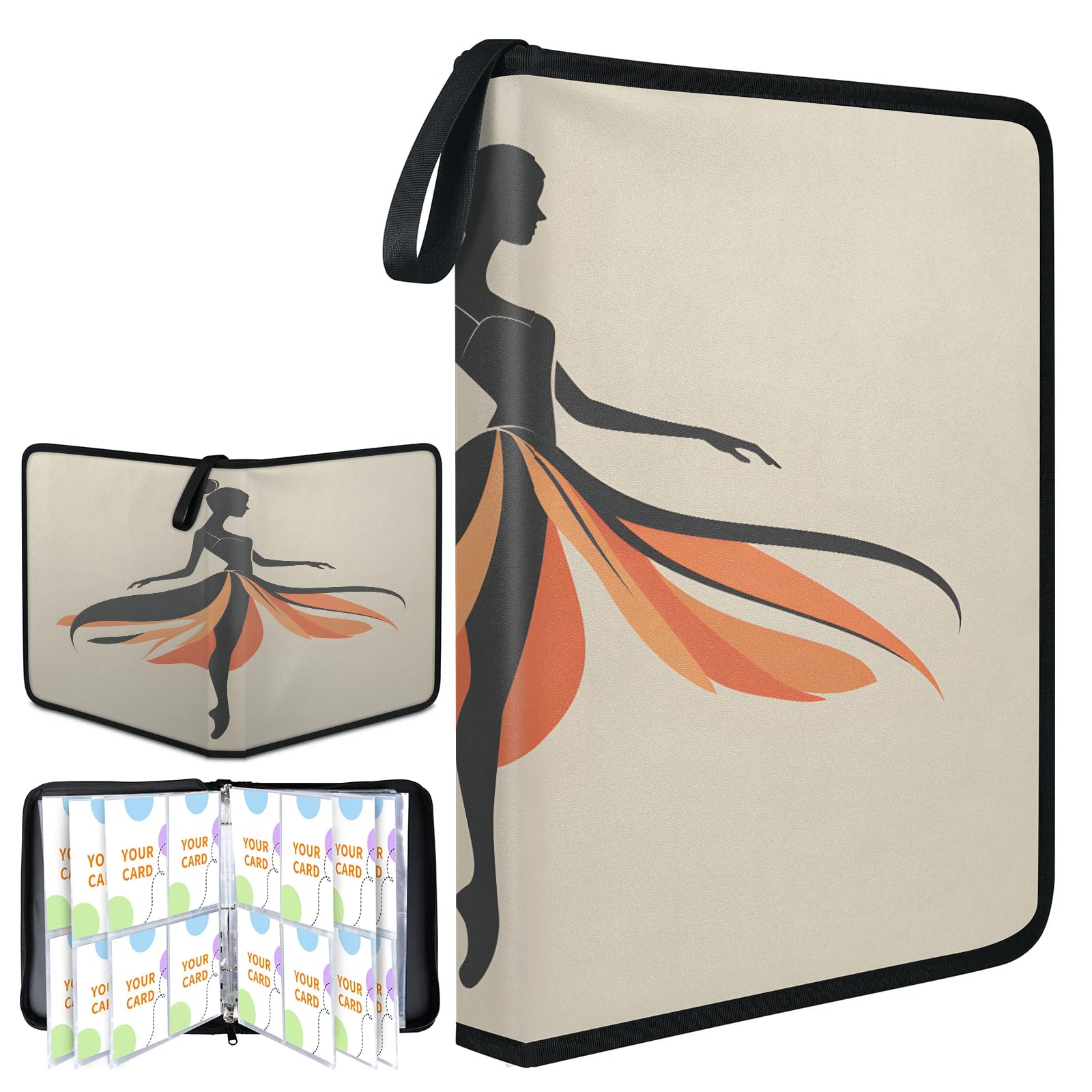 Card Binder, Ballet Dancer Girl Trading Card Holder with Zip & Clear Sleeves, Leather, Holds 400/900 Cards for Game Cards, Sports Cards