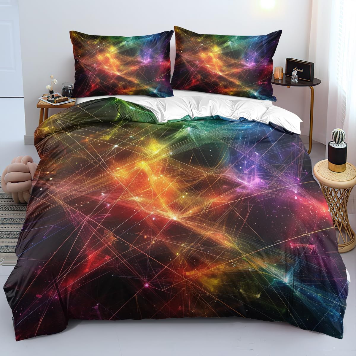 Housse de couette galaxie 200x200 cm avec 2 taies d'oreiller pour lit 1 ou 2 personnes