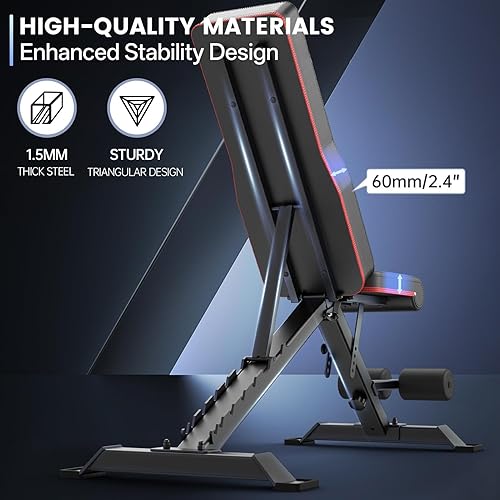 Vista 6 de PASYOU Adjustable Foldable Weight Bench for Home Gym with 660LBS, Workout Bench for Incline Decline Flat Bench Press, Full Body Strength Training