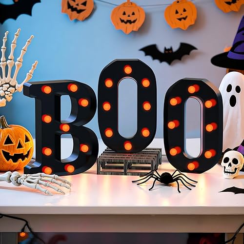 Decoración de Halloween, 3 letras de marquesina con luz LED, bonitas decoraciones de otoño de Halloween para fiesta, mesa, chimenea, cocina, baño,