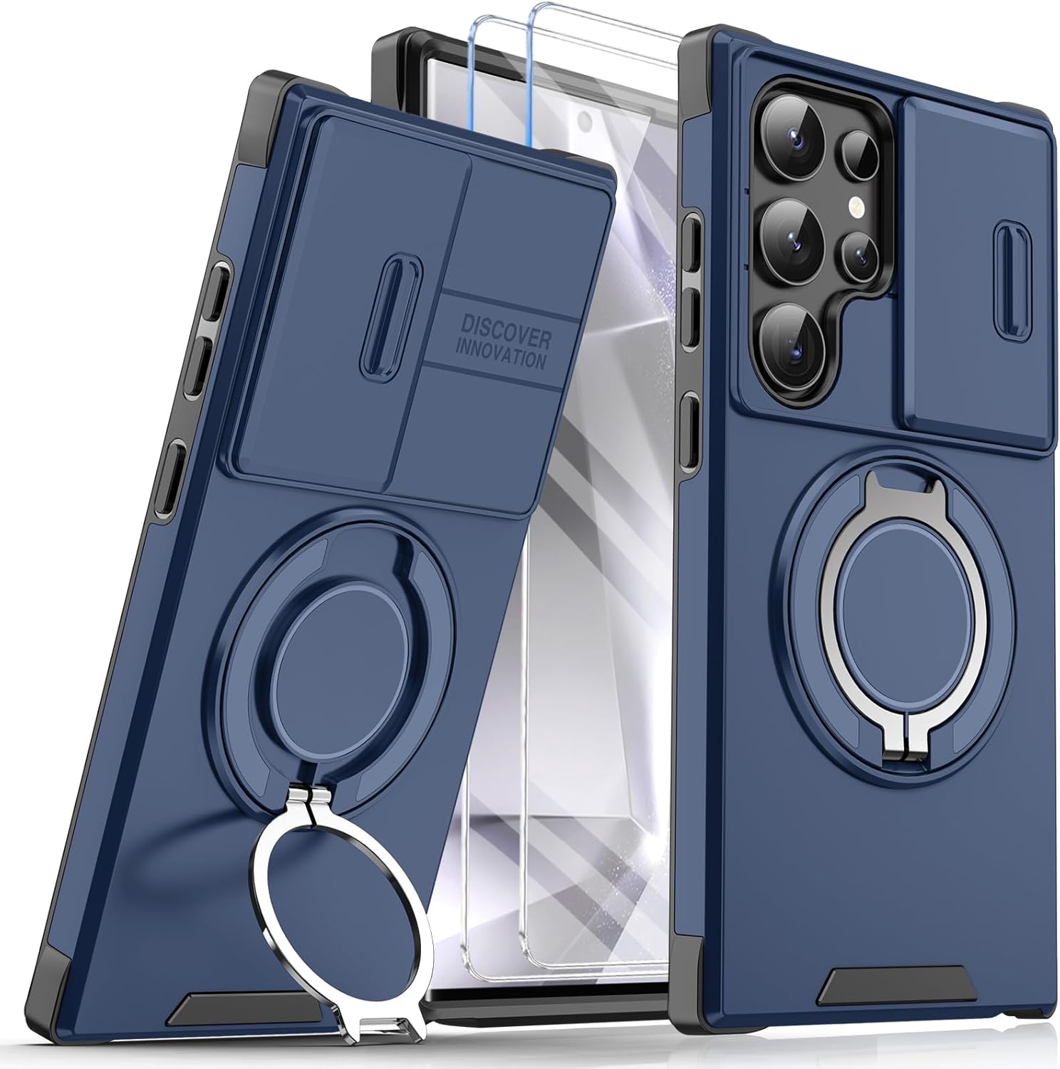 Heavy Duty Case for Samsung Galaxy S24 Ultra Case Military Grade Shockproof Rugged S24 Ultra 5G Phone Case for Samsung Galaxy S24 Ultra Protective Cover with Ring Magnetic Kickstand (Blue)