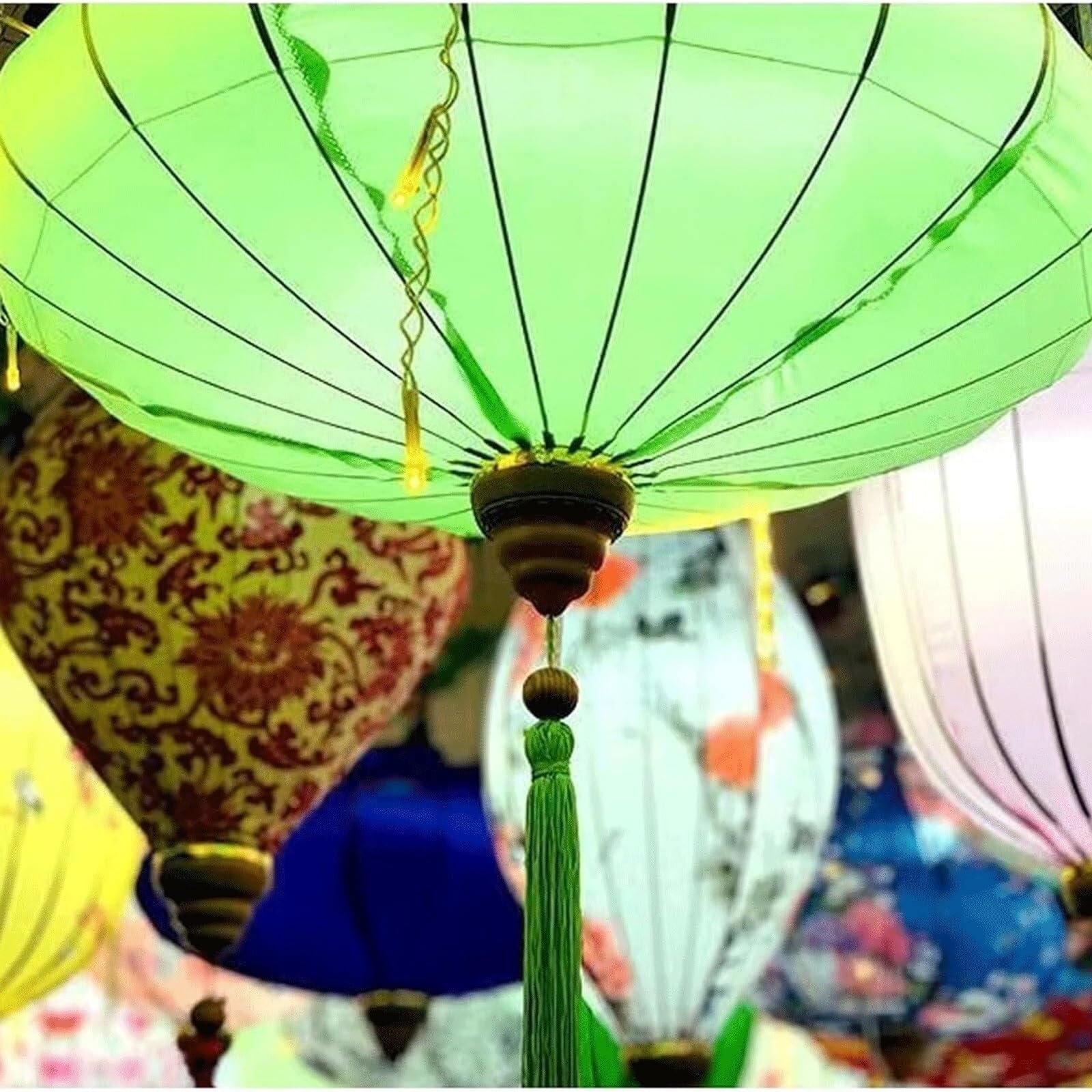 BKEKM Lanterna di Seta vietnamita Lanterna Cinese di Stoffa Ovale Asiatica