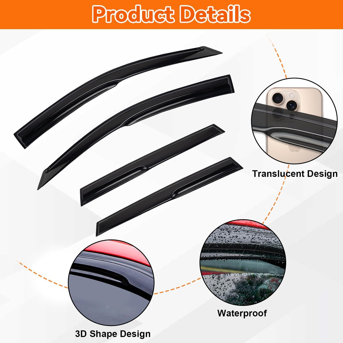 4pcs JDM 3D Wavy MU Style Window Visors Compatible with 2006-2012 Toyota RAV-4 RAV4, Front+Rear Left+Right Outside Mount Type Dark Smoke Tint Tape-On Side Sun Rain Guards Set of 4
