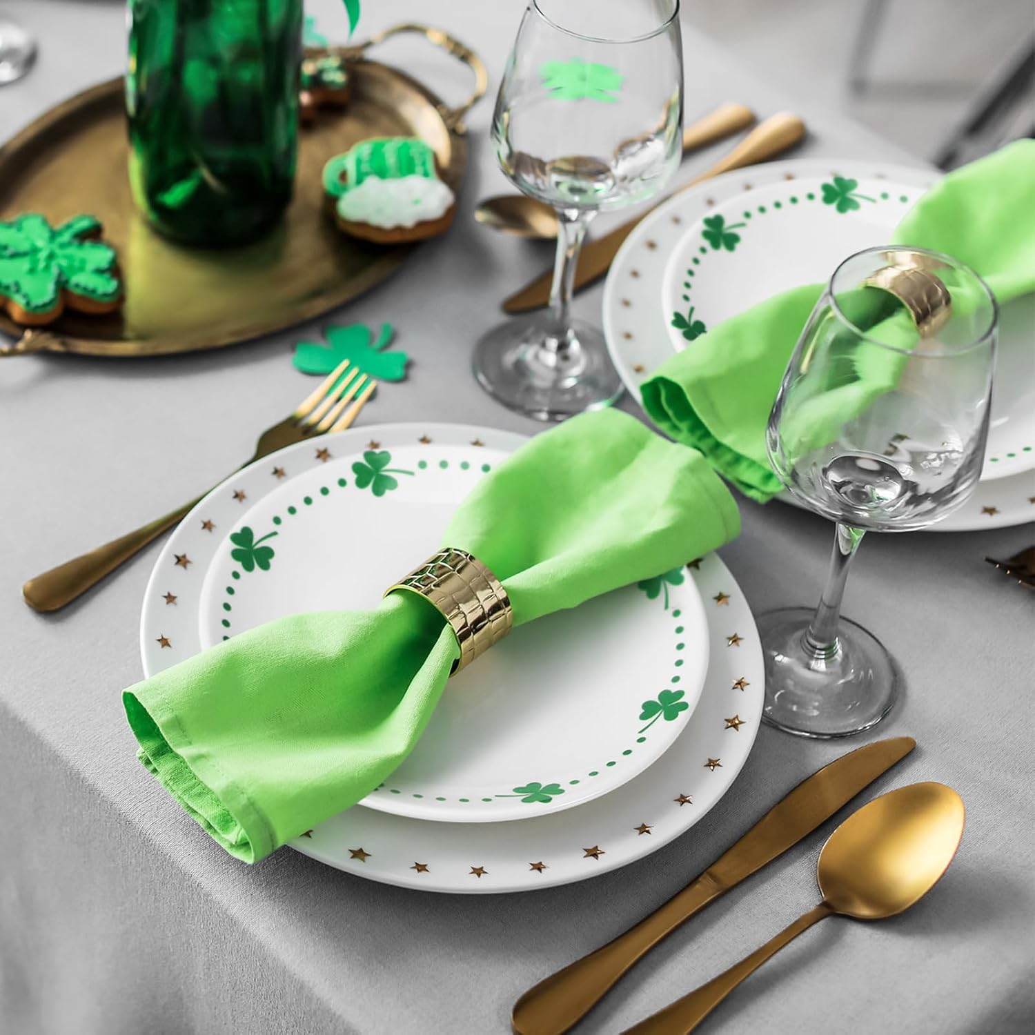 Hushee 6 Pcs St. Patrick's Day Ceramic Shamrock Plates 6 Inch Irish Dessert Platter Serving Plate Clover Leaf Salad Dishes Tableware for St. Patrick's Celebration, Dinner Party, Gift