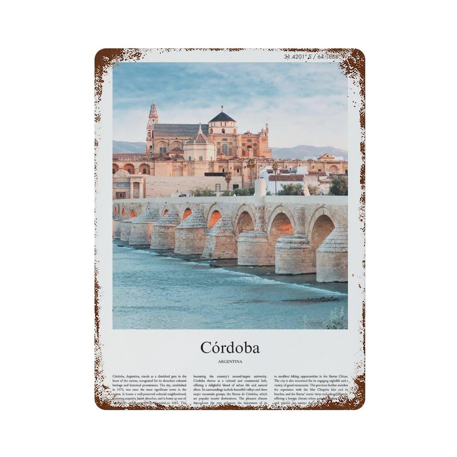 xiaoxiaoshen Córdoba Argentina City Scenery Wall Decor Art Metal Tin Poster Modern Home Decor Art Home Bar Shop Decorations Vintage Sign 40x30cm
