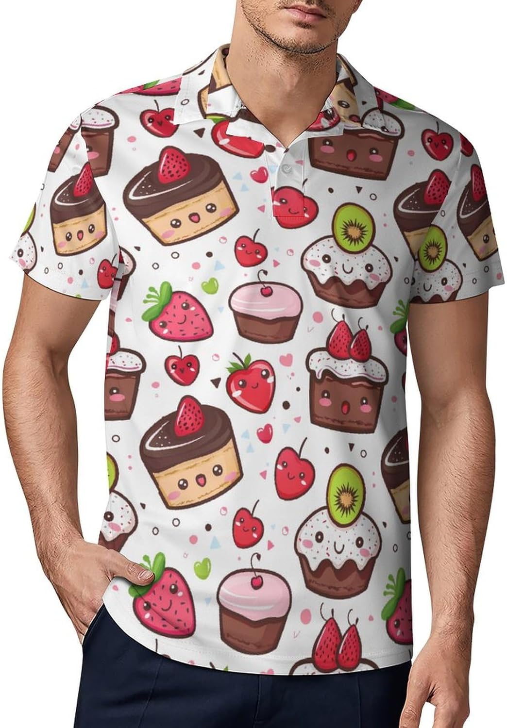 Cute Cake Novelty Men's Short Sleeve Shirt Golf Tennis Shirts Work T-Shirt Sport Tee