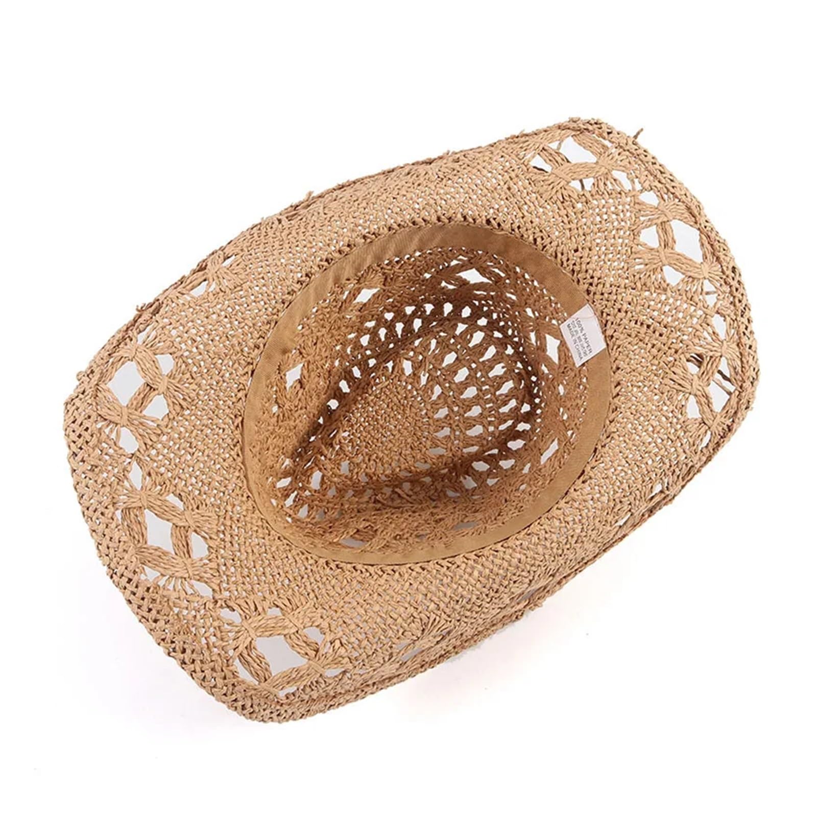 Sombreros de paja vaquero tejidos a mano for exteriores verano, gorra jazz playera transpirable ala ancha Para Halloween y Festivales