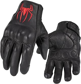Keebik Goatskin Leather Motorcycle Motorbike Powersports Racing Gloves Reflective Skull Touchscreen for Men and Women Model